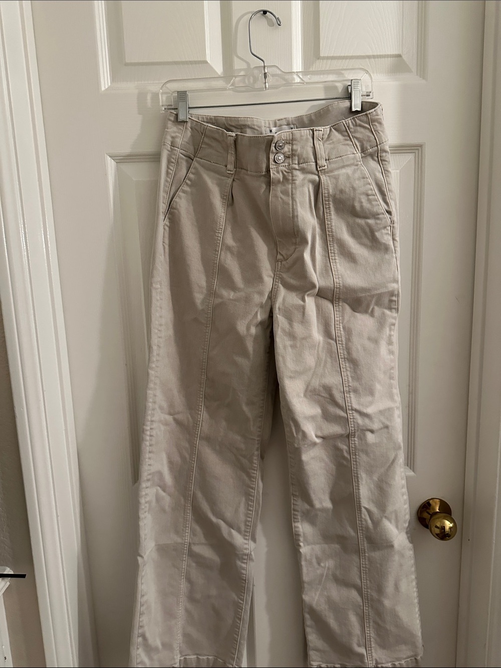 Paige  Classic Straight-Leg Pants in Light Beige